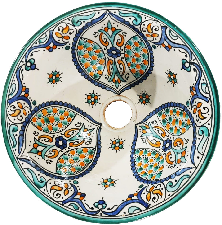 Authentic Moroccan Sink – Handcrafted Round Ceramic Basin – Decorative Bathroom Vessel