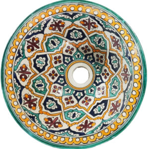 Authentic Moroccan Sink – Handcrafted Round Ceramic Basin – Decorative Bathroom Vessel
