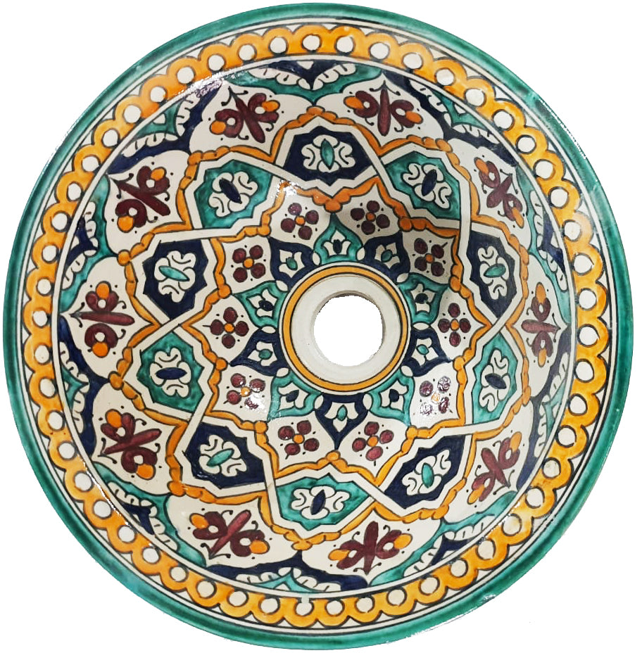 Authentic Moroccan Sink – Handcrafted Round Ceramic Basin – Decorative Bathroom Vessel