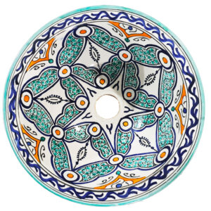 Authentic Moroccan Sink – Handcrafted Round Ceramic Basin – Decorative Bathroom Vessel
