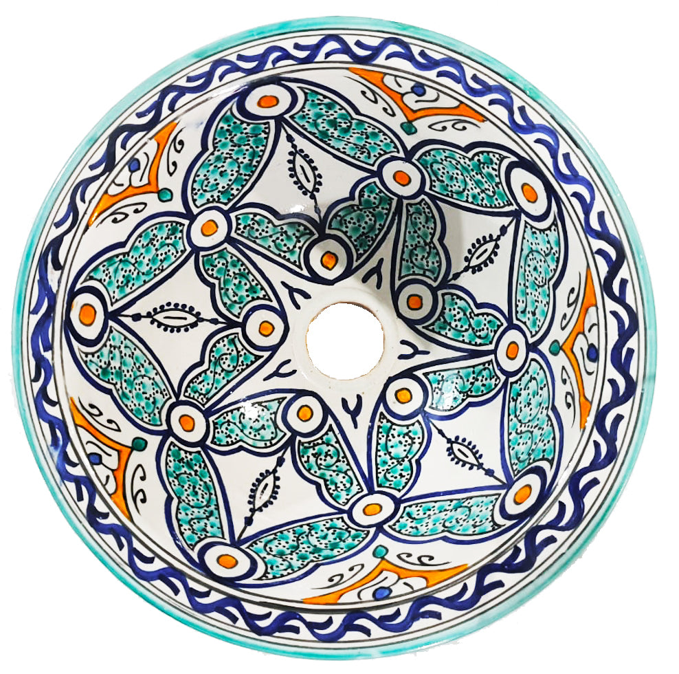 Authentic Moroccan Sink – Handcrafted Round Ceramic Basin – Decorative Bathroom Vessel