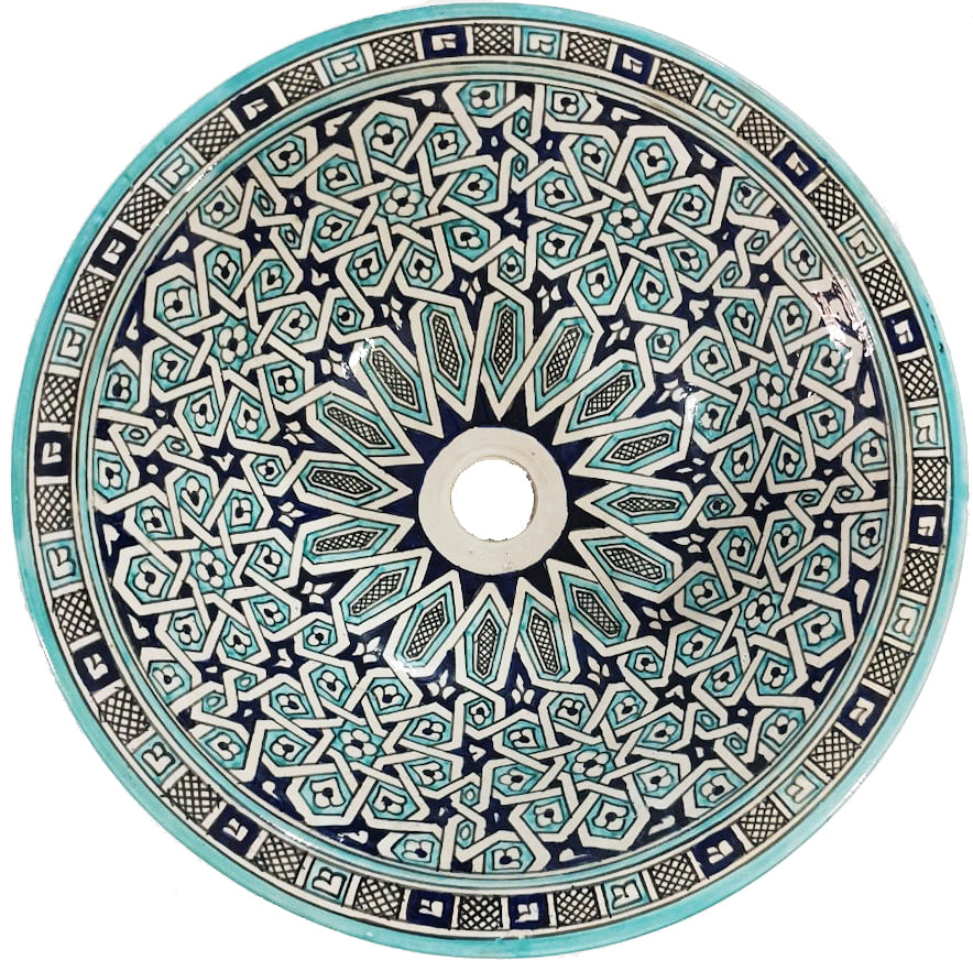 Antique Moroccan Sink – Handcrafted Round Ceramic Basin – Decorative Bathroom Vessel