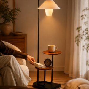 Floor Lamp with Side Tables for Living Room Storage