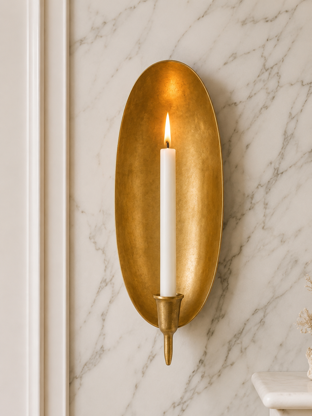 Oval brass candle sconce for taper candle wall decor