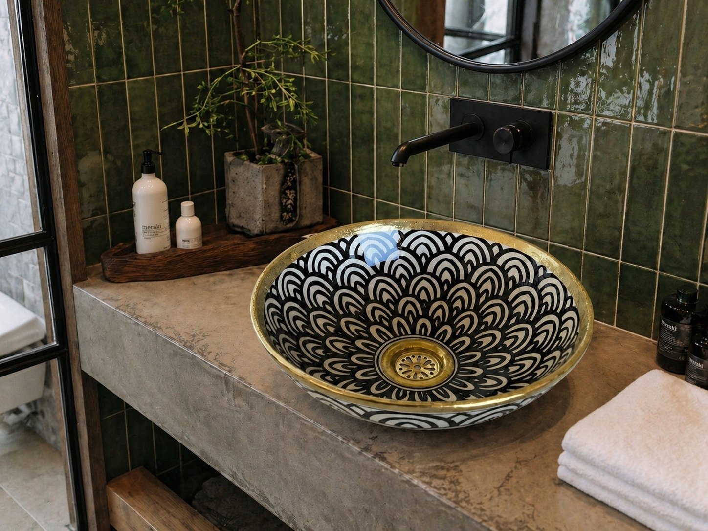Round ceramic vessel sink with glossy glazed finish