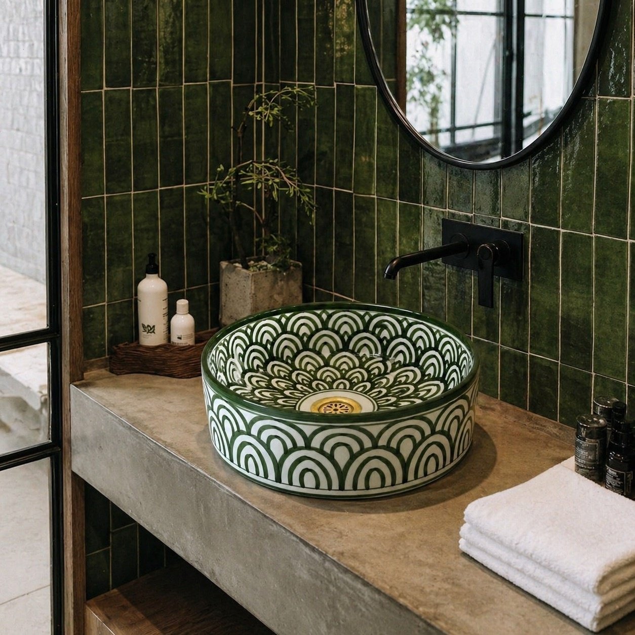 Ceramic Vessel Sink Green Handmade Moroccan Bathroom Sink - Image 5