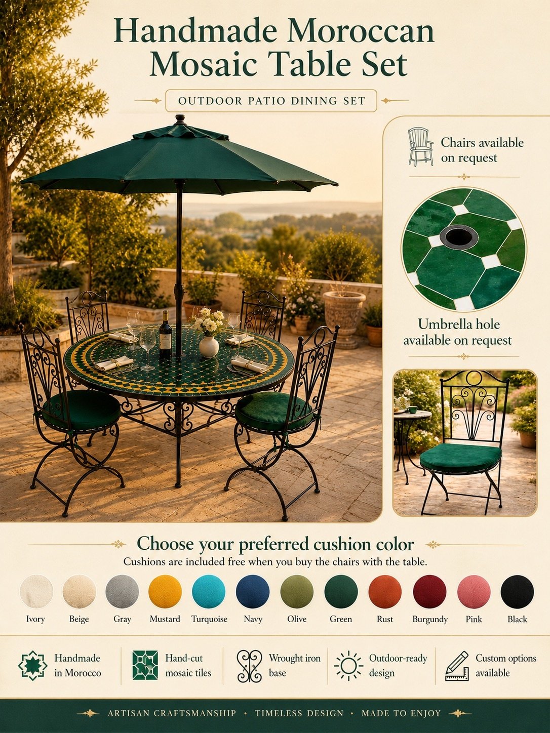 Moroccan Mosaic Patio Table Set | Outdoor Bistro Table - Image 6