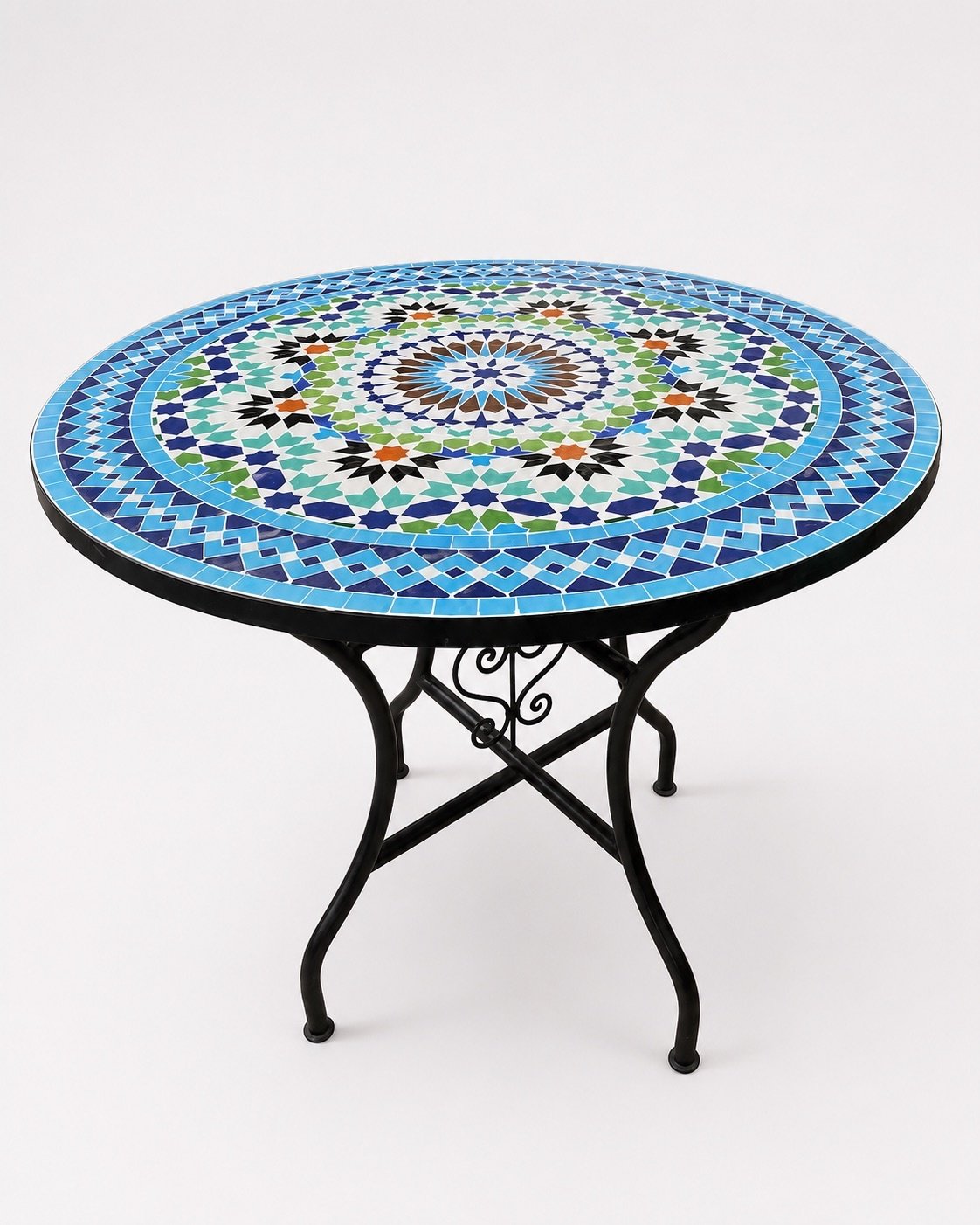 Moroccan patio table and chairs set for terrace outdoor dining.