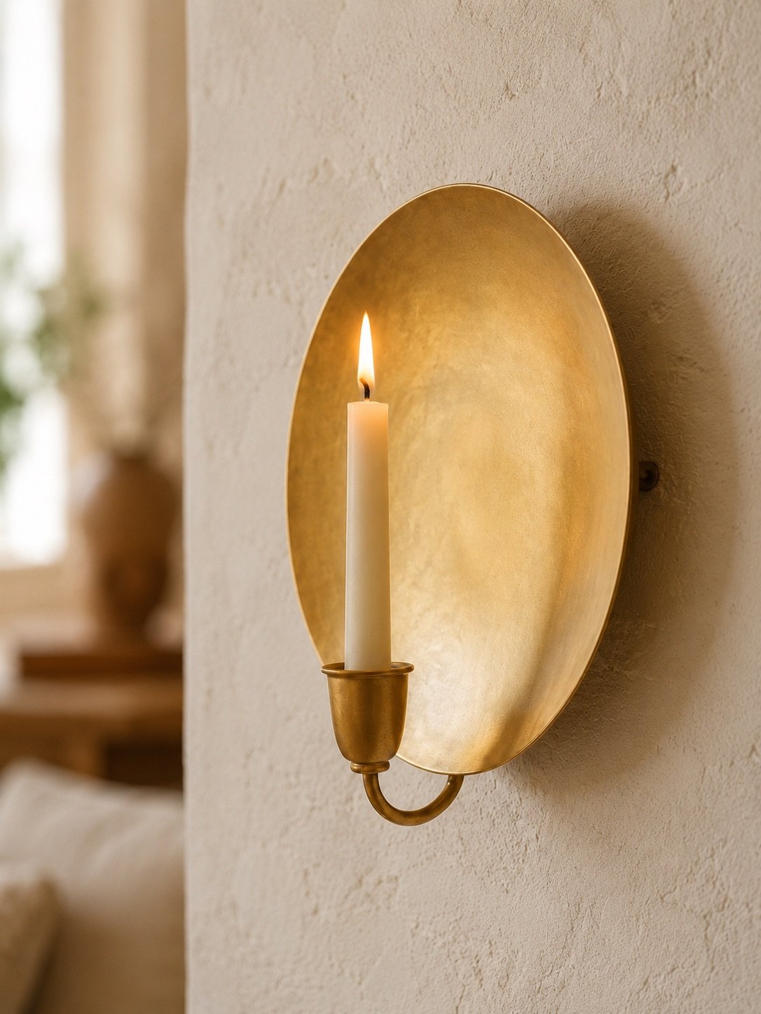 Round brass candle sconce for living room and bedroom decor