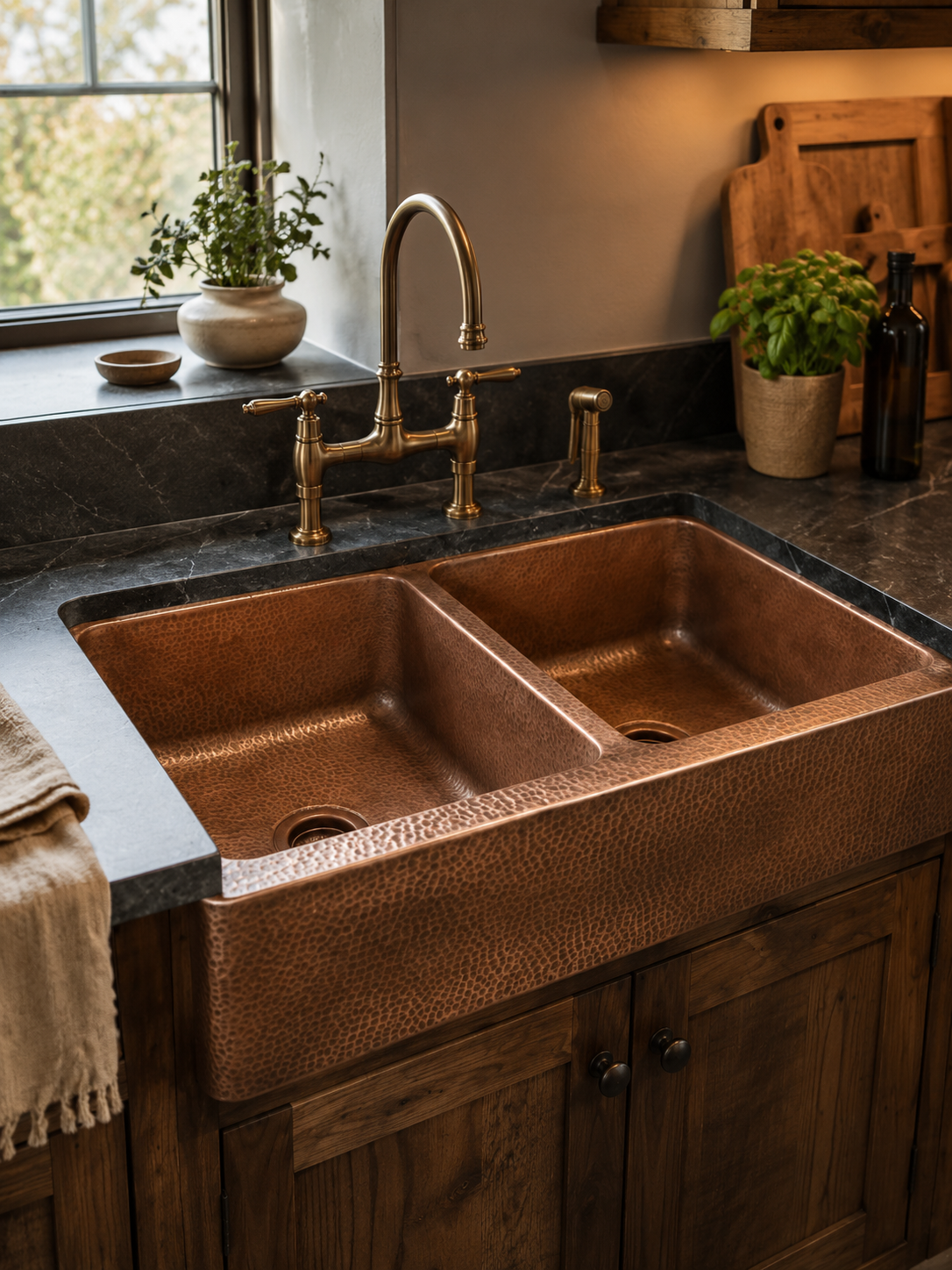 Hand Hammered Copper Farmhouse Sink – Double Basin Apron Front Kitchen Sink - Image 6