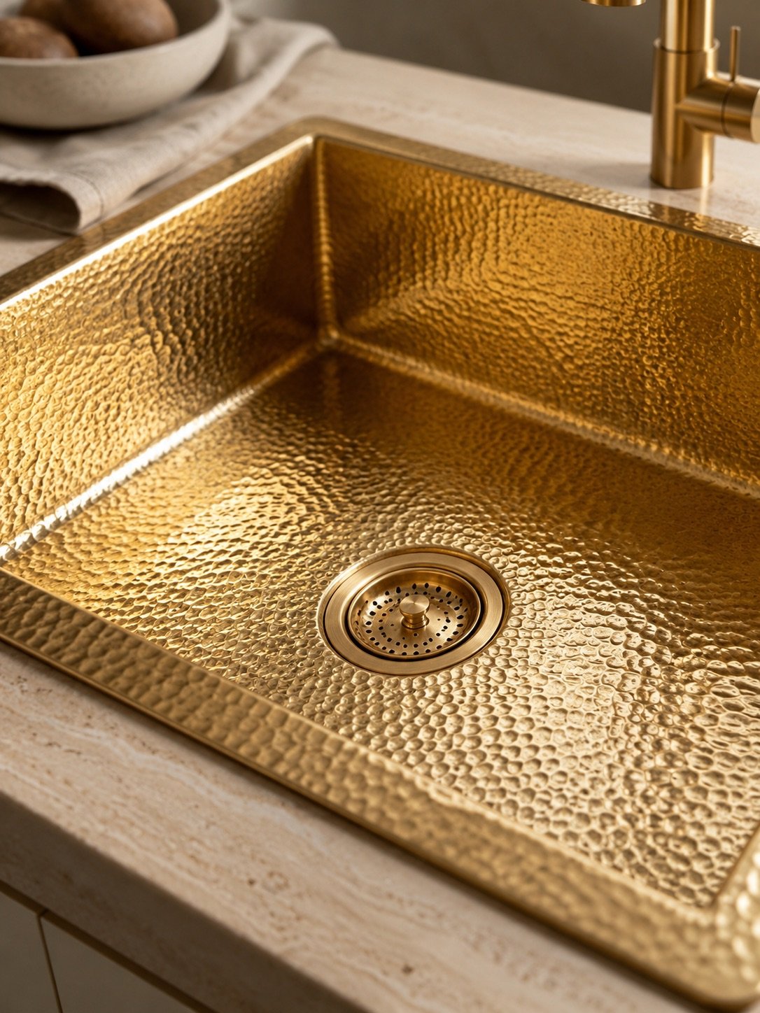 Hand Hammered Solid Brass Sink – Rectangular Drop In Single Bowl Sink - Image 3