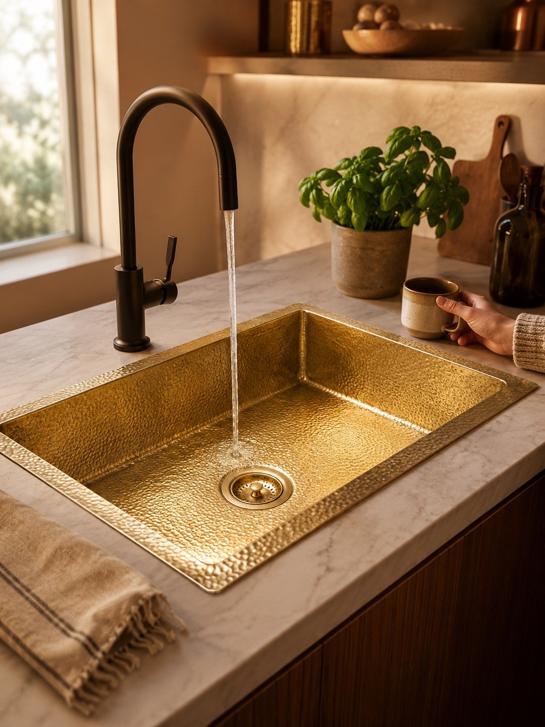 Hand Hammered Solid Brass Sink – Rectangular Drop In Single Bowl Sink - Image 10