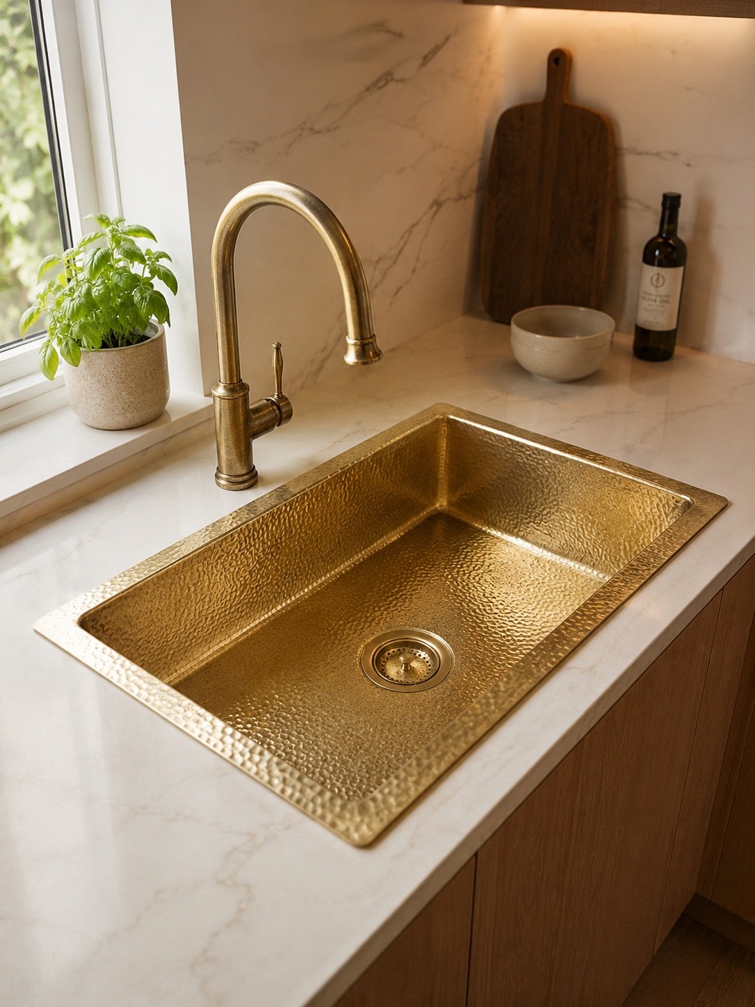Hand Hammered Solid Brass Sink – Rectangular Drop In Single Bowl Sink - Image 8