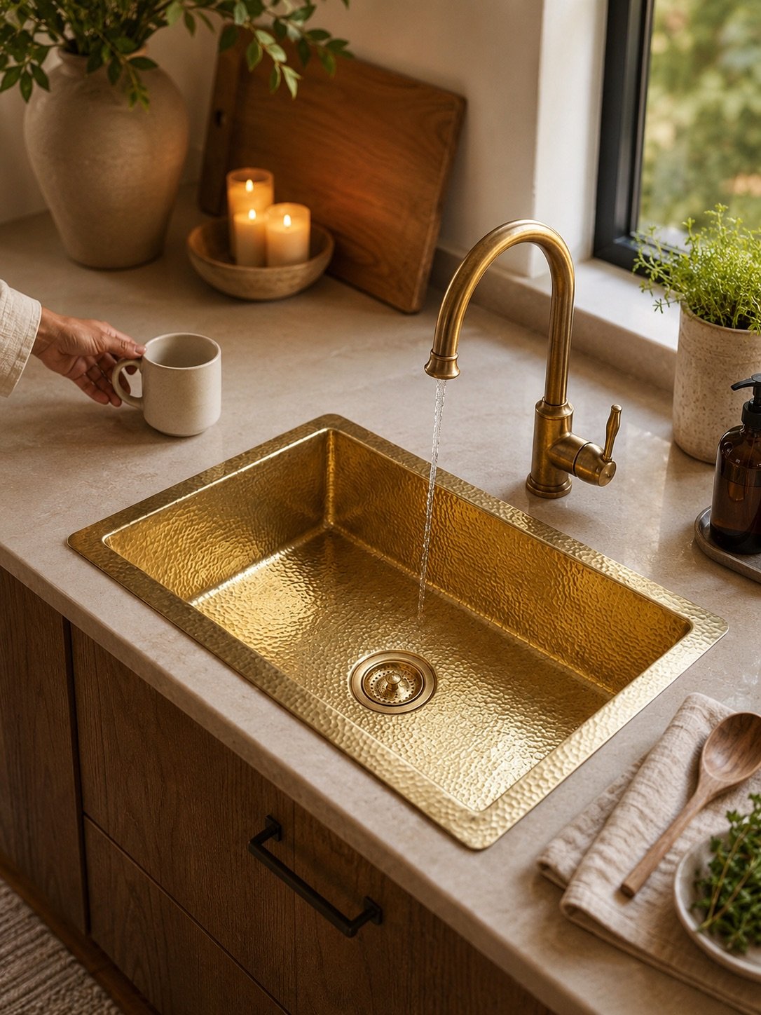 Hand Hammered Solid Brass Sink – Rectangular Drop In Single Bowl Sink - Image 7
