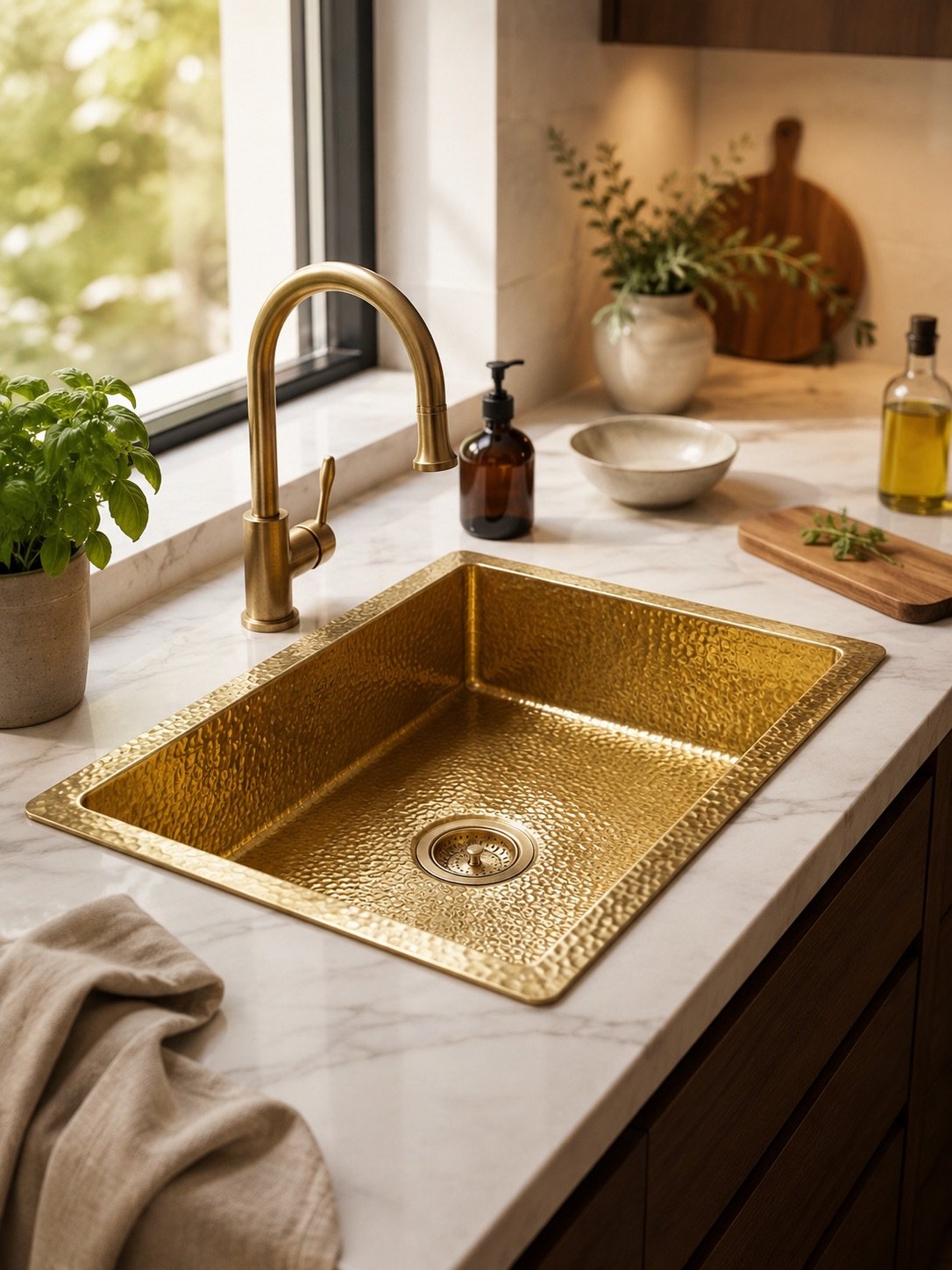 Hand Hammered Solid Brass Sink – Rectangular Drop In Single Bowl Sink - Image 5