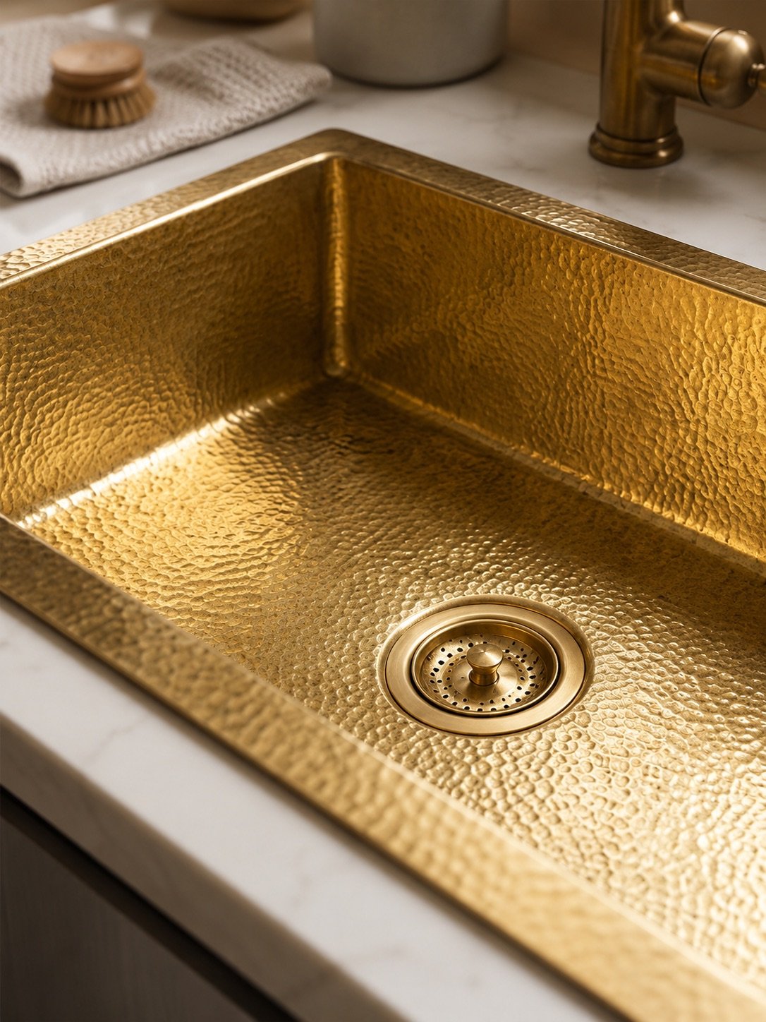 Hand Hammered Solid Brass Sink – Rectangular Drop In Single Bowl Sink - Image 4
