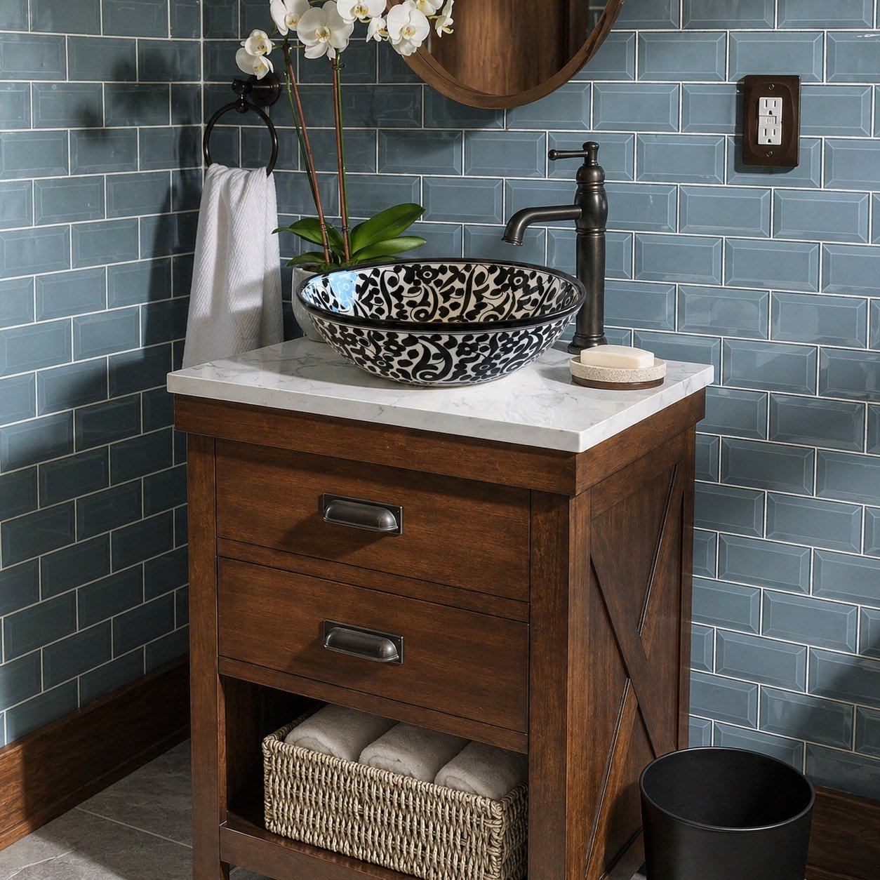 Ceramic Vessel Sink Black White Handmade Moroccan Bathroom Sink - Image 4