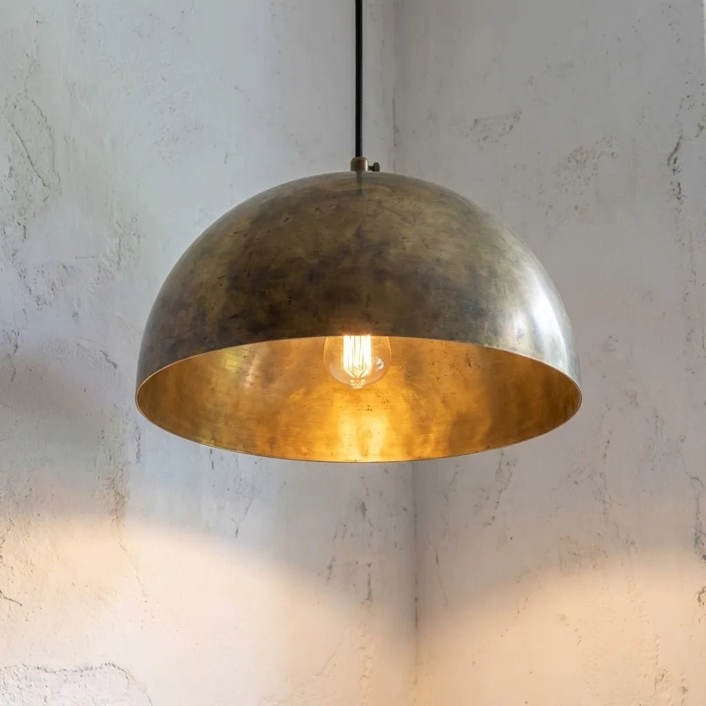 Unlacquered Brass Kitchen Island Pendant Light – Handcrafted Aged Brass Dome Ceiling Fixture - Image 2