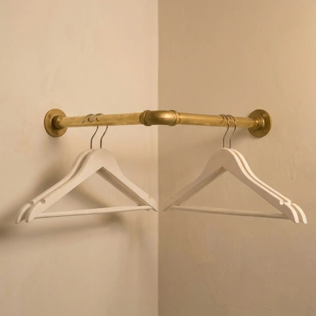 Corner L-Shaped Unlacquered Solid Brass Pipe Wall-Mounted Clothing Rack