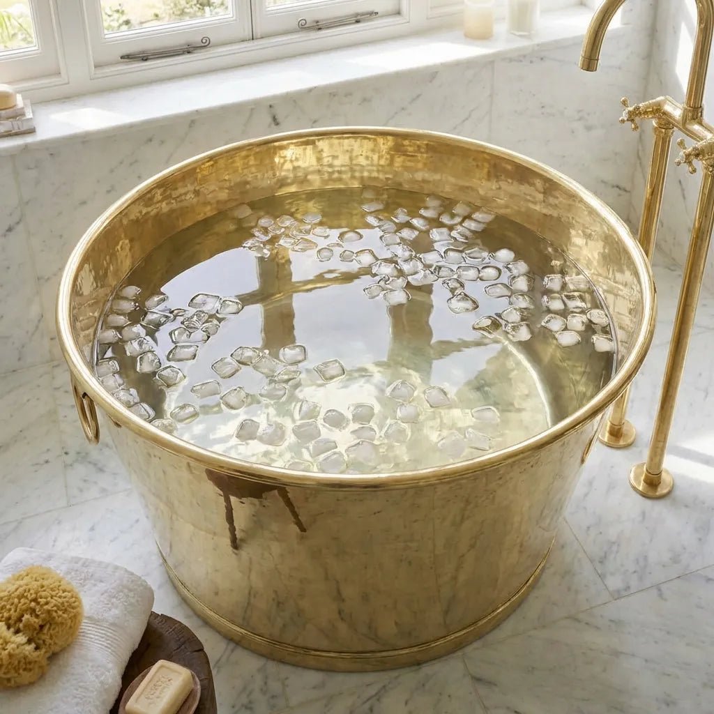 Handmade Solid Brass Ice Bath Tub – Luxury Hammered Cold Plunge