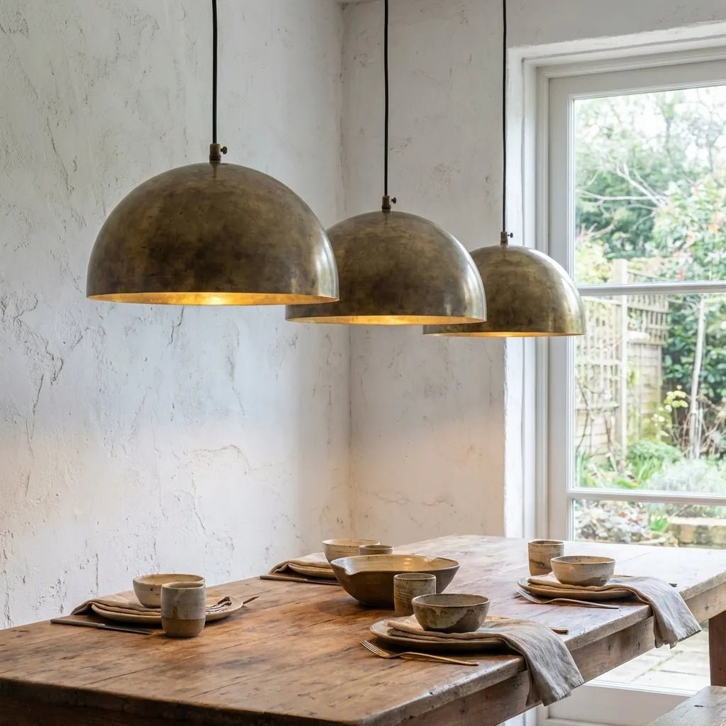 Unlacquered Brass Kitchen Island Pendant Light – Handcrafted Aged Brass Dome Ceiling Fixture - Image 5