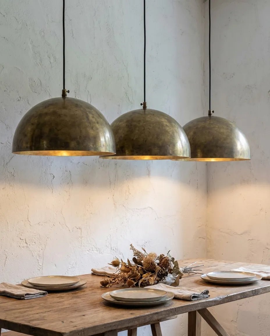 Unlacquered Brass Kitchen Island Pendant Light – Handcrafted Aged Brass Dome Ceiling Fixture - Image 3