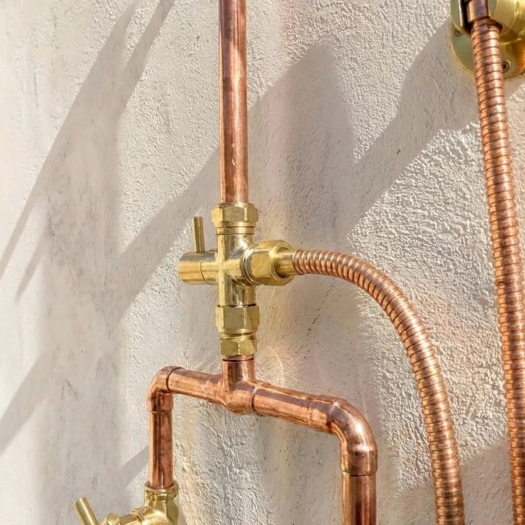 Outdoor Copper Shower System with Handheld Sprayer – Rustic Wall Mount Rain Shower Set - Image 2