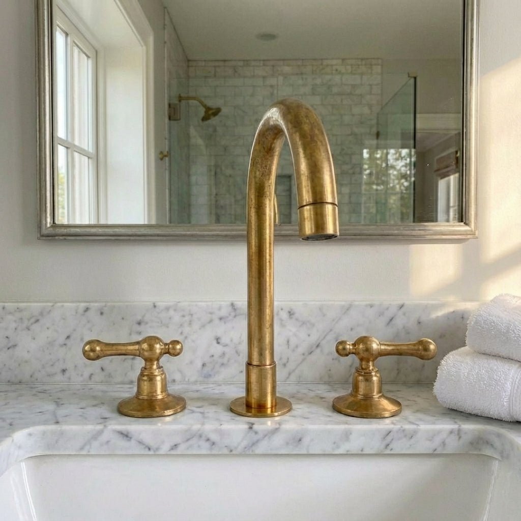 Unlacquered Brass Widespread Vanity Faucet with Lever Handles - Image 4