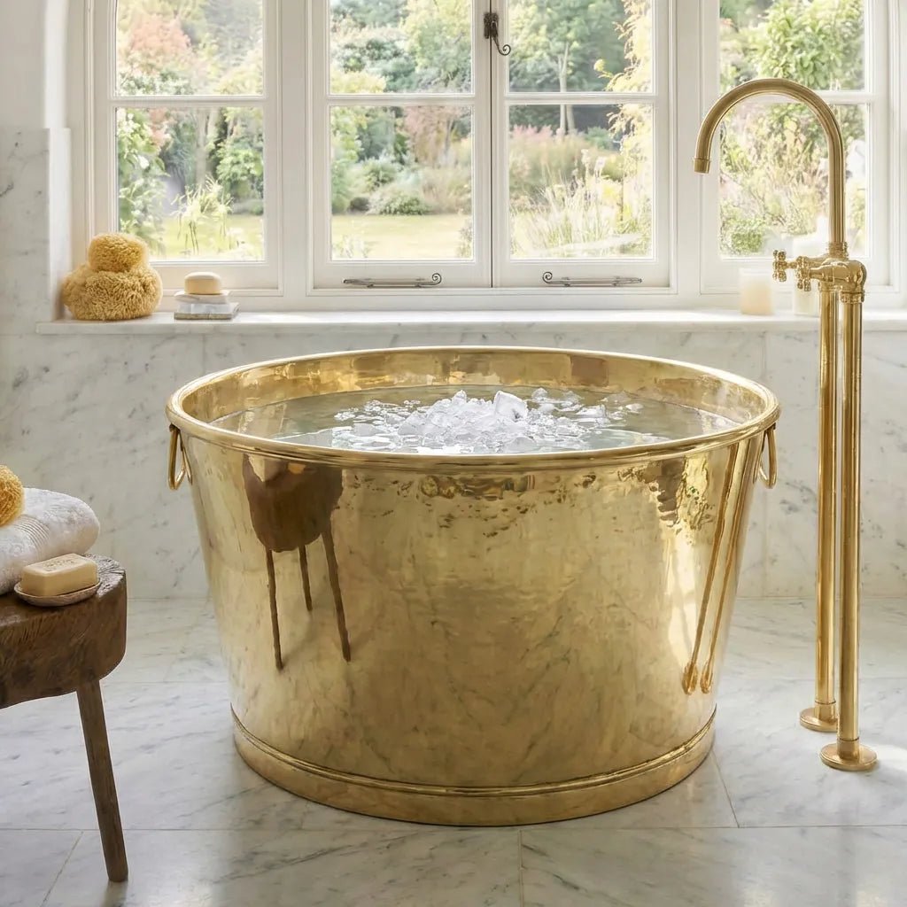 Handmade Solid Brass Ice Bath Tub – Luxury Hammered Cold Plunge - Image 3