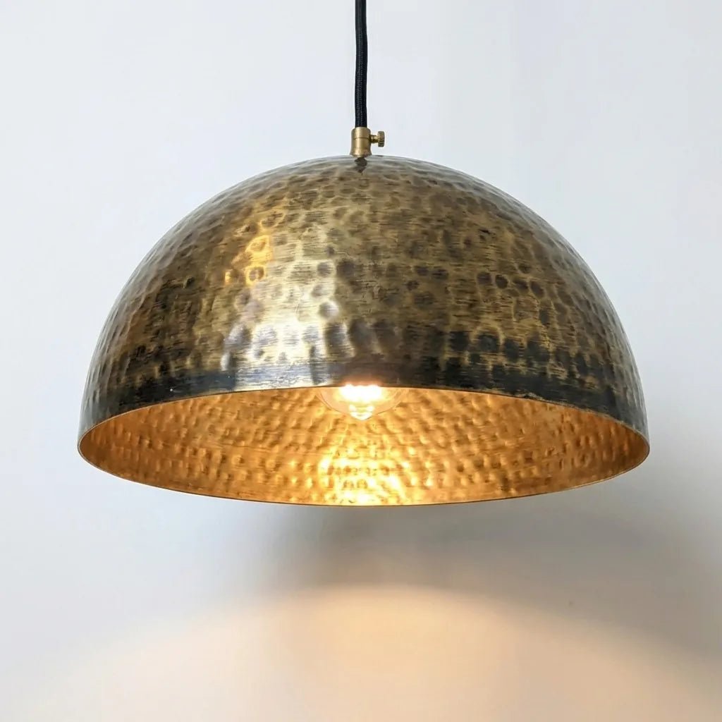 Handcrafted Hammered Brass Dome Pendant Light – Antique Aged Ceiling Lamp Kitchen Island