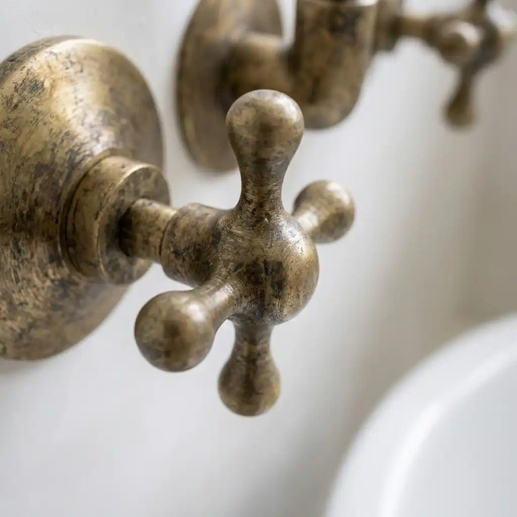 Vintage Antique Brass Wall Mount Faucet – Solid Brass Cross Handle Bathroom Sink Tap - Image 5