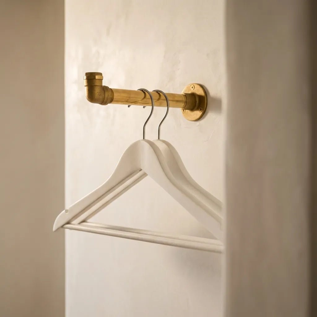 Solid Brass Wall Mounted Clothes Rack – Industrial Hanging Rod for Entryway or Closet