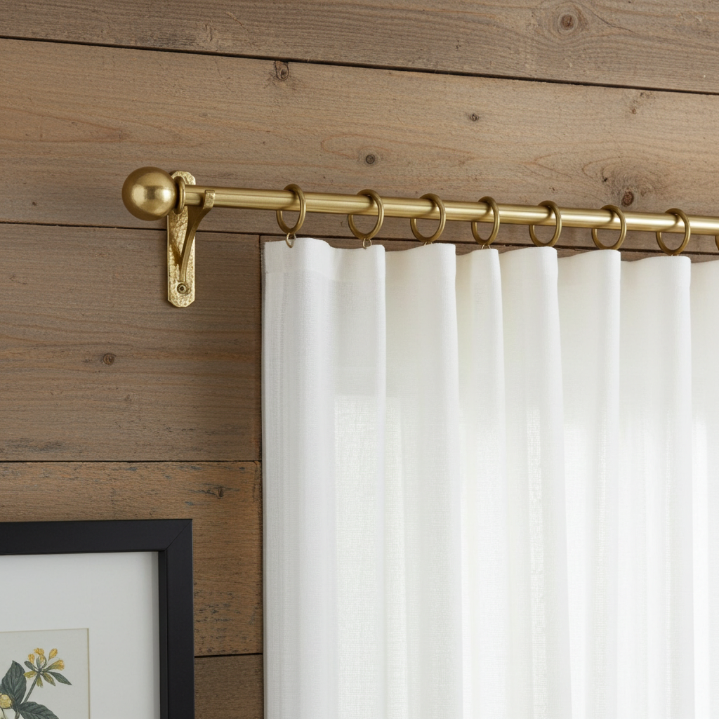 Handmade Unlacquered Brass Curtain Rod – Solid Brass Window Rod with Rings & Ball Finials