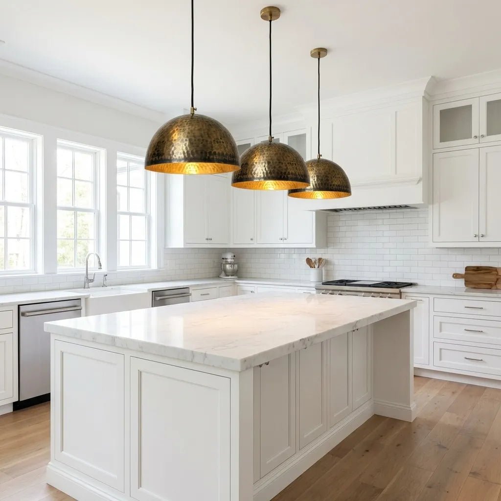Handcrafted Hammered Brass Dome Pendant Light – Antique Aged Ceiling Lamp Kitchen Island - Image 4