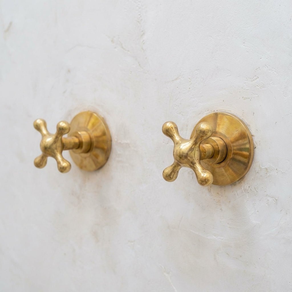 Solid Unlacquered Brass Shower Set with Handles & Rough-In Valve - Image 2