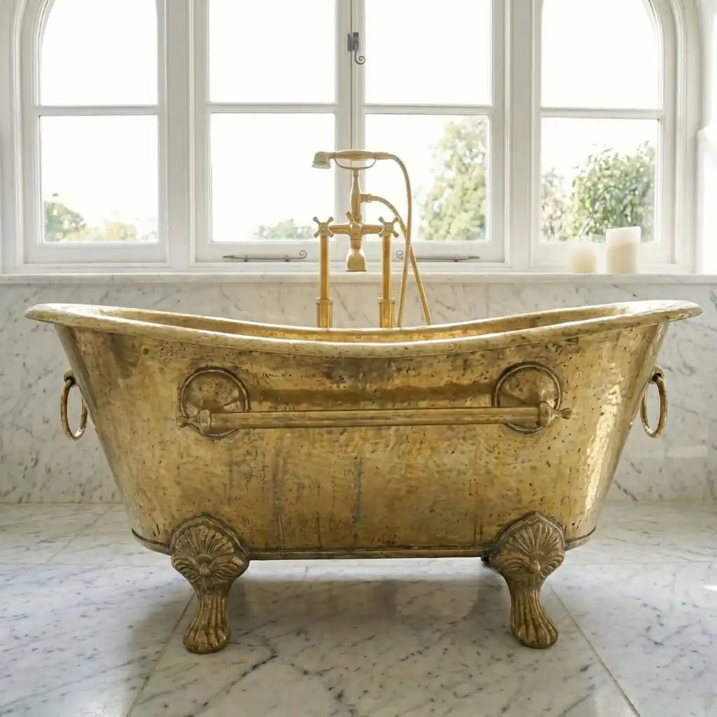 Vintage Solid Brass Clawfoot Bathtub – Handcrafted Antique Tub - Image 3