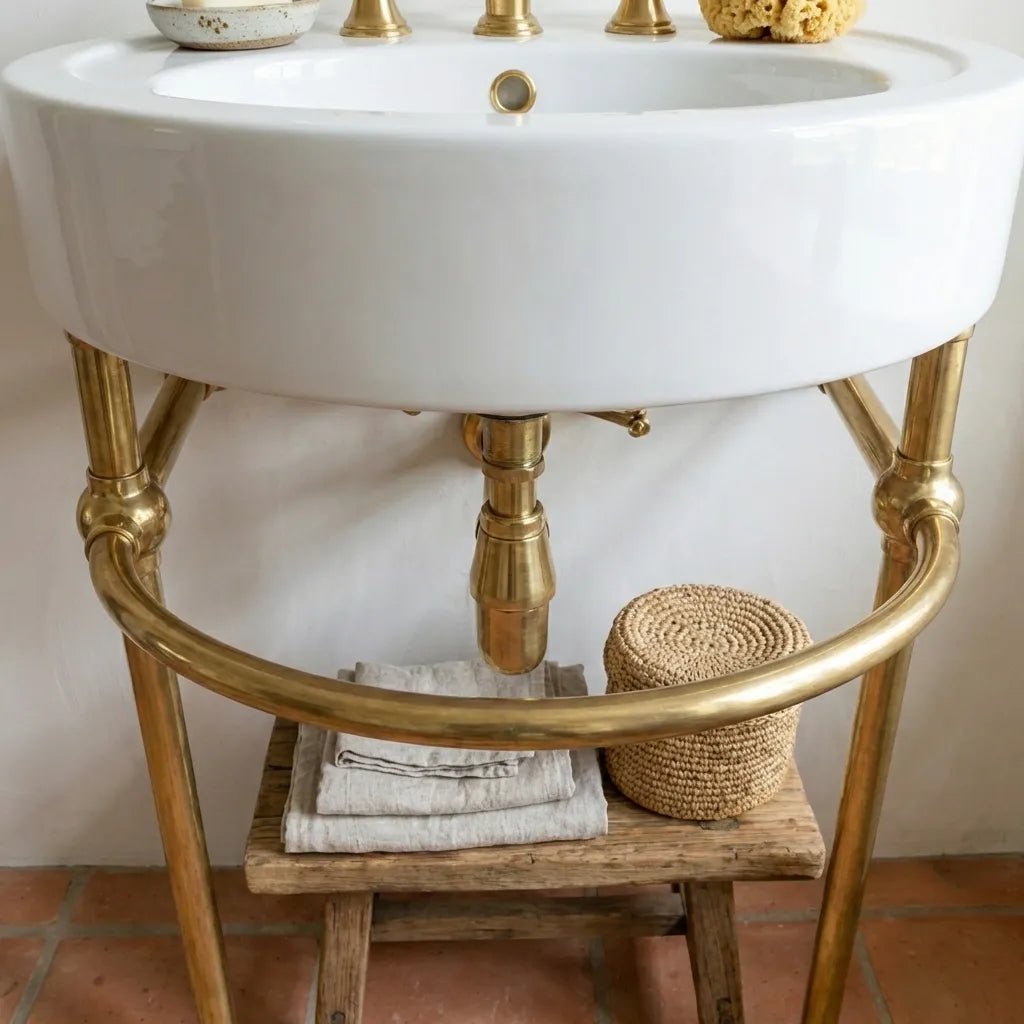 Solid Brass Console Sink Legs with Curved Support Rail – Luxury Bathroom Stand Base - Image 2