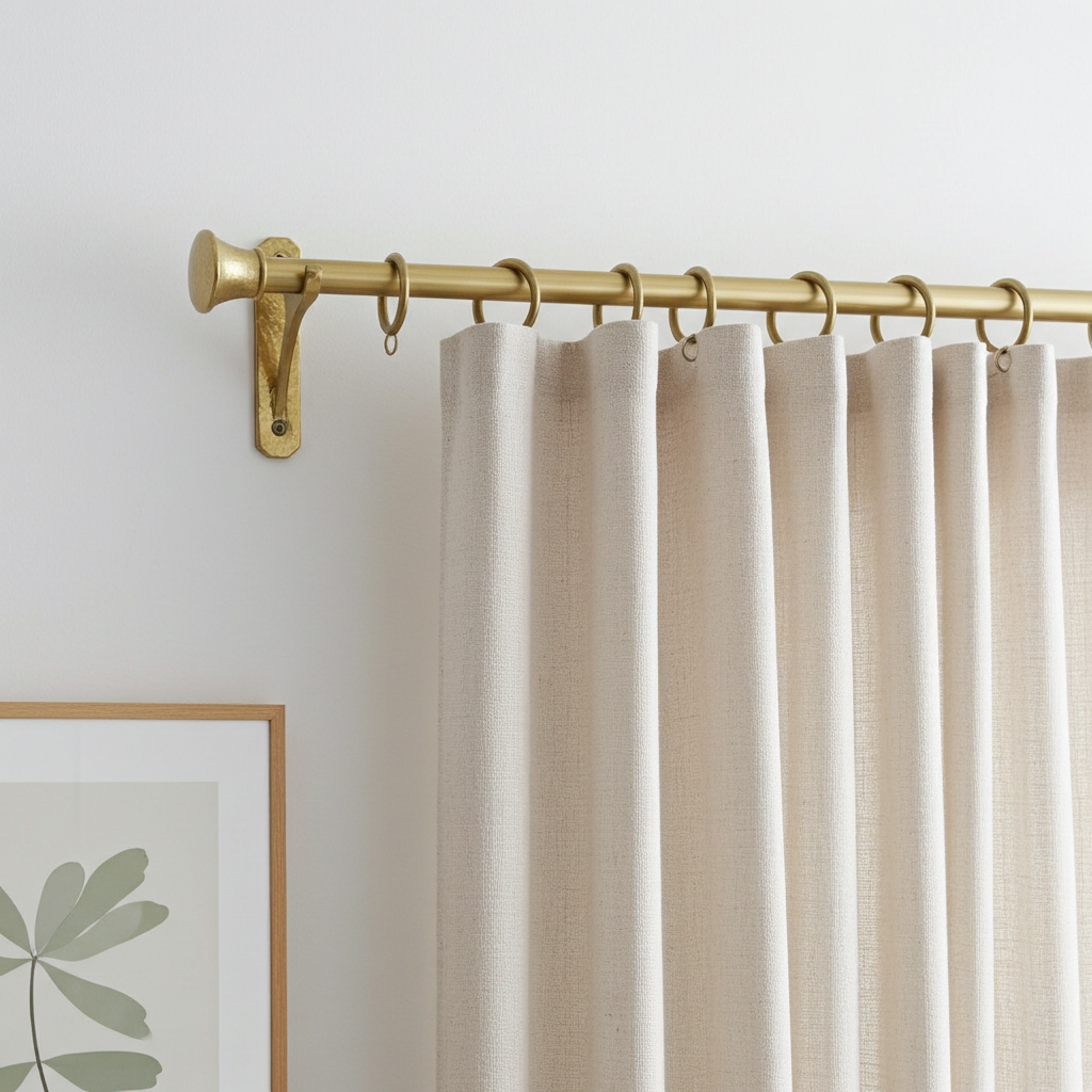 Handmade Unlacquered Brass Curtain Rod – Solid Brass Window Hardware with Rings - Image 2