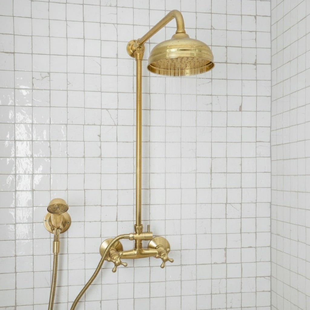 Unlacquered Brass Shower System – Wall Mount Mixer with Handheld - Image 3