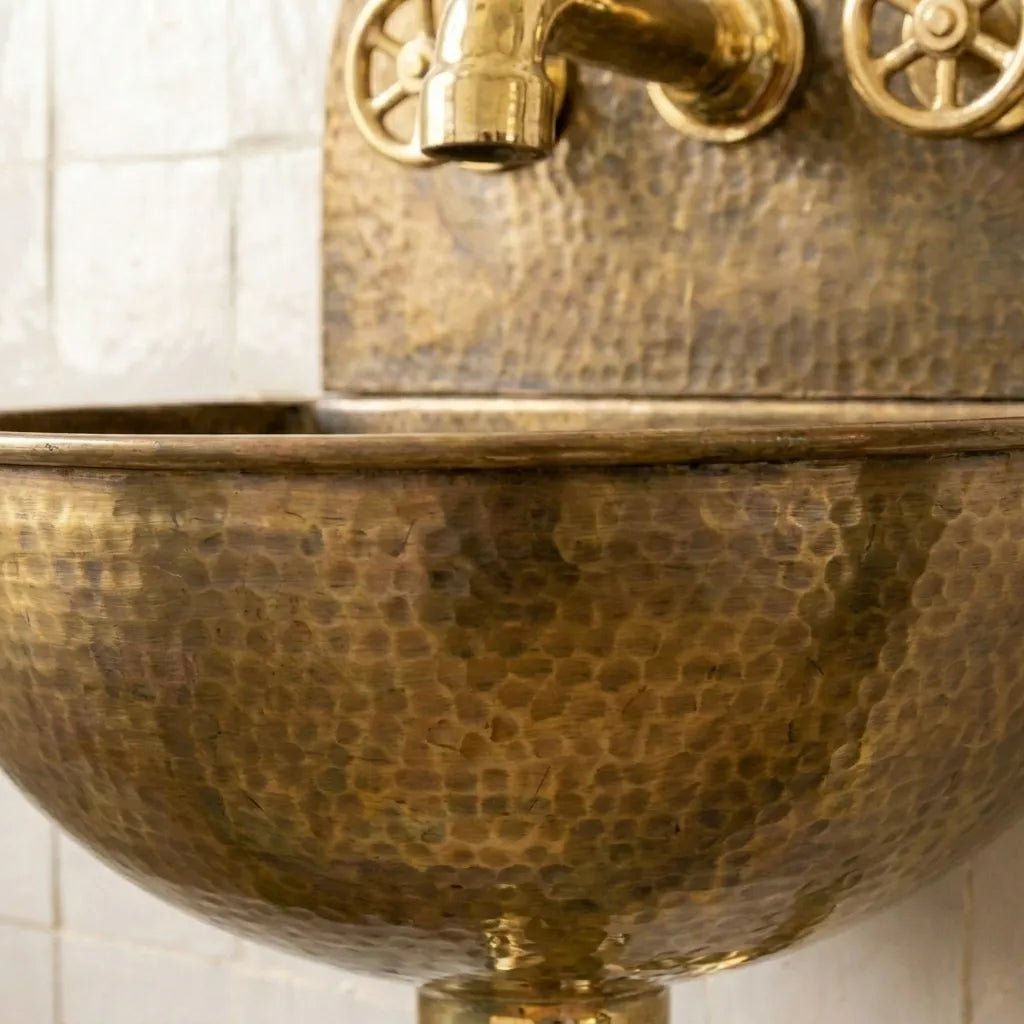 Rustic Brass Wall Hung Sink with Traditional Faucet Set - Image 2
