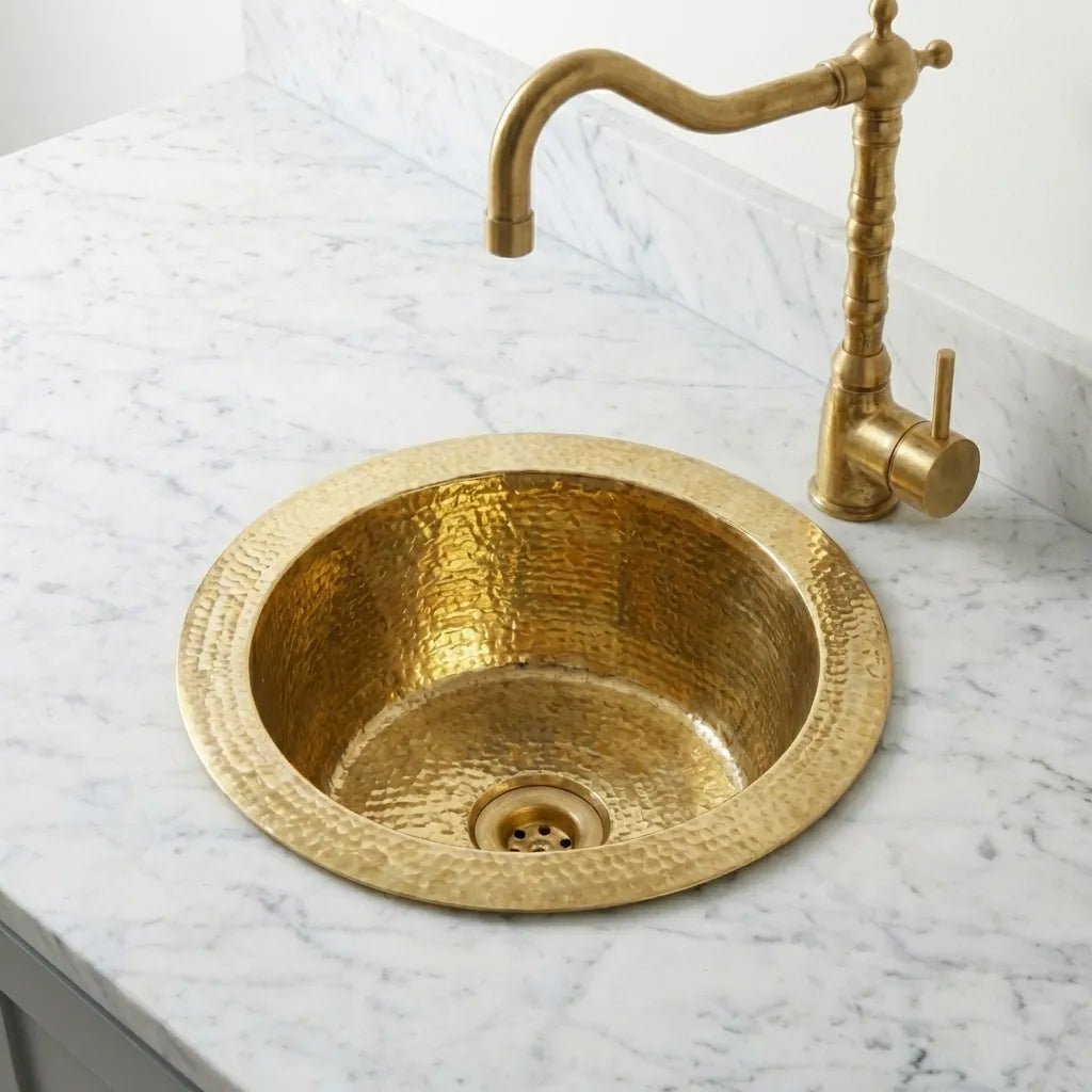 Handmade Hammered Brass Round Sink – Solid Unlacquered Brass Bar Basin - Image 4