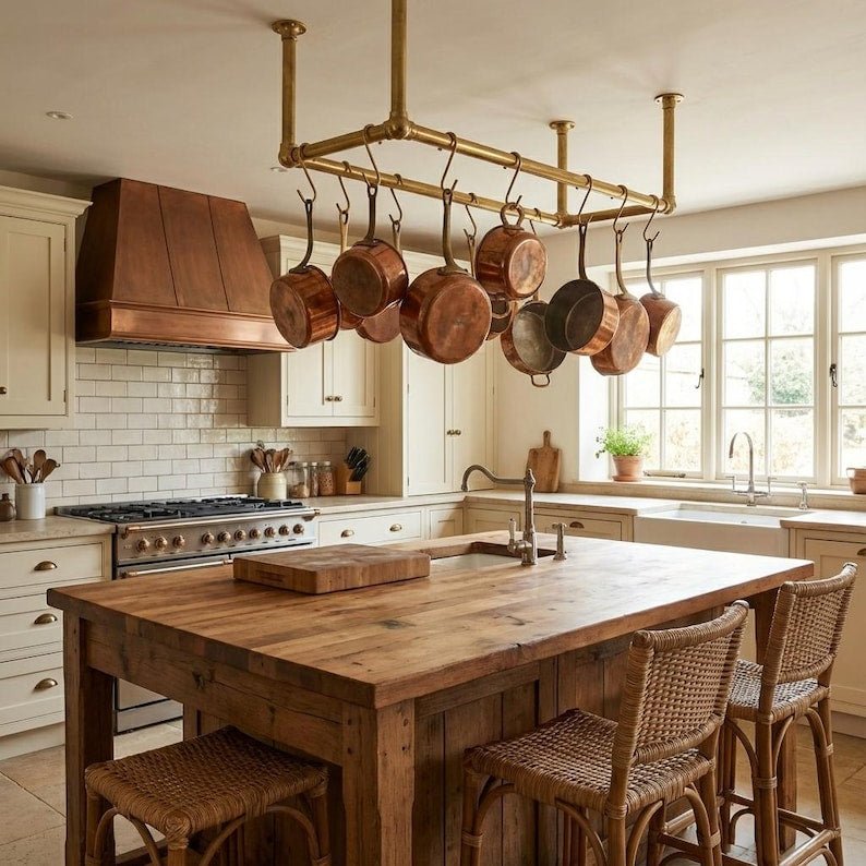 Solid Brass Ceiling Pot Rack – Handmade Hanging Kitchen Rail with Hooks - Image 3