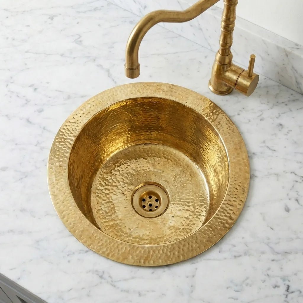 Handmade Hammered Brass Round Sink – Solid Unlacquered Brass Bar Basin - Image 3