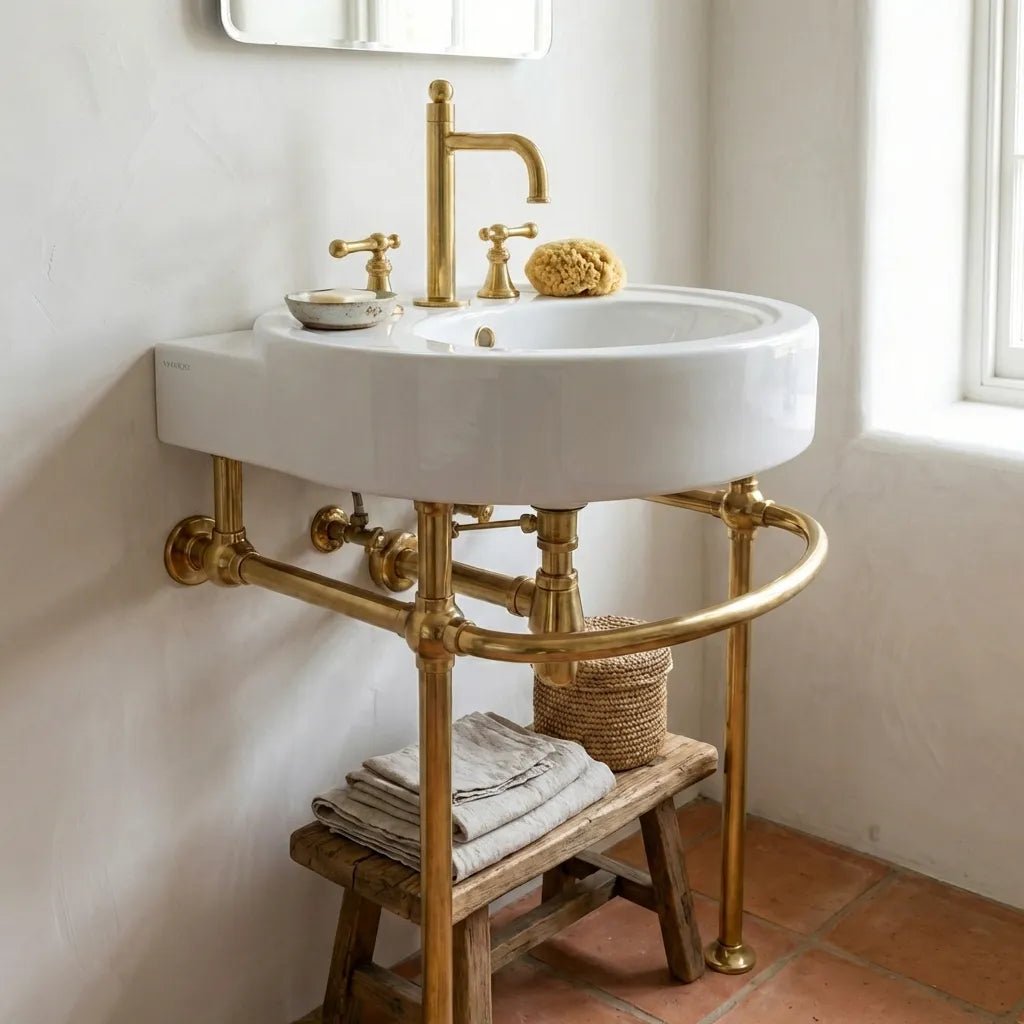 Solid Brass Console Sink Legs with Curved Support Rail – Luxury Bathroom Stand Base - Image 3