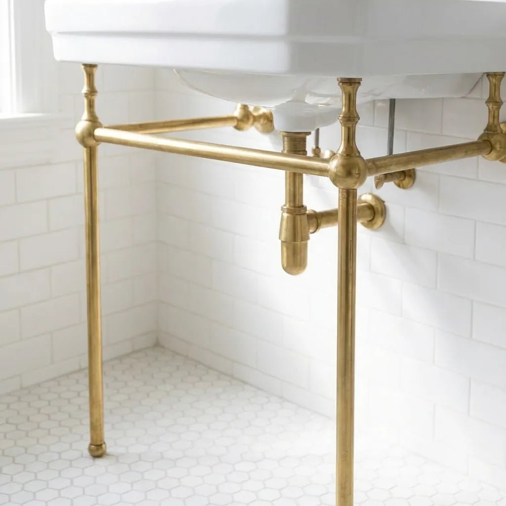 Unlacquered Brass Console Vanity Legs – Handmade Bathroom Sink Stand - Image 3