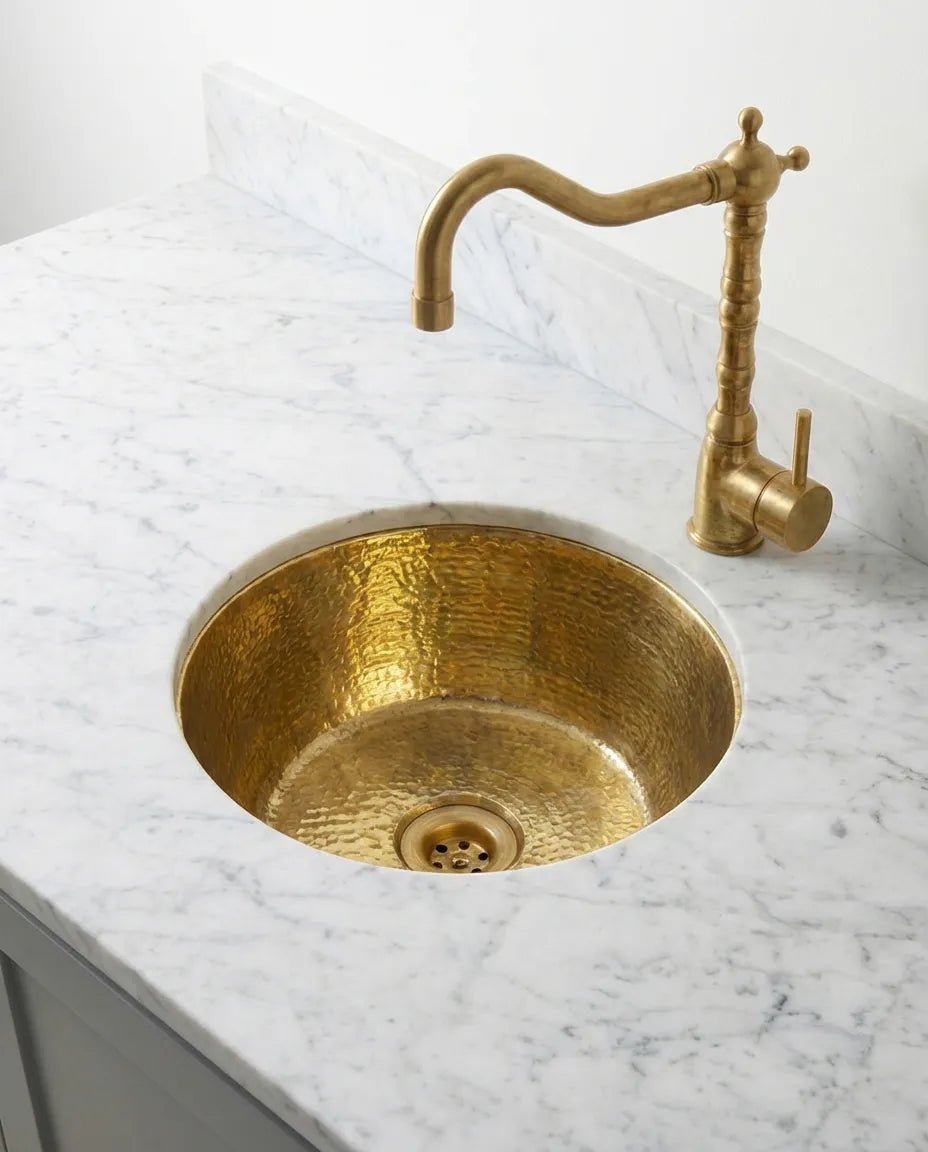 Handmade Hammered Brass Round Sink – Solid Unlacquered Brass Bar Basin - Image 5