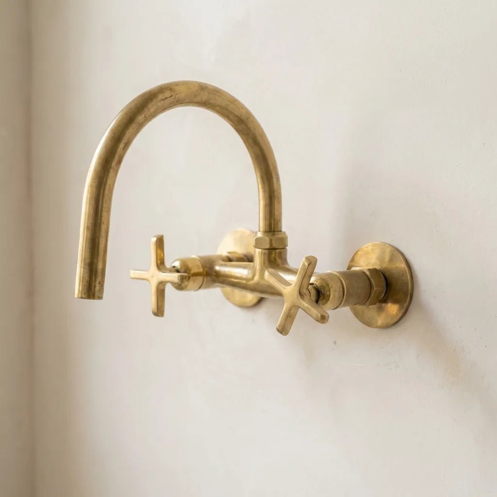 Unlacquered Brass Wall-Mount Bridge Faucet with Cross Handles - Image 2