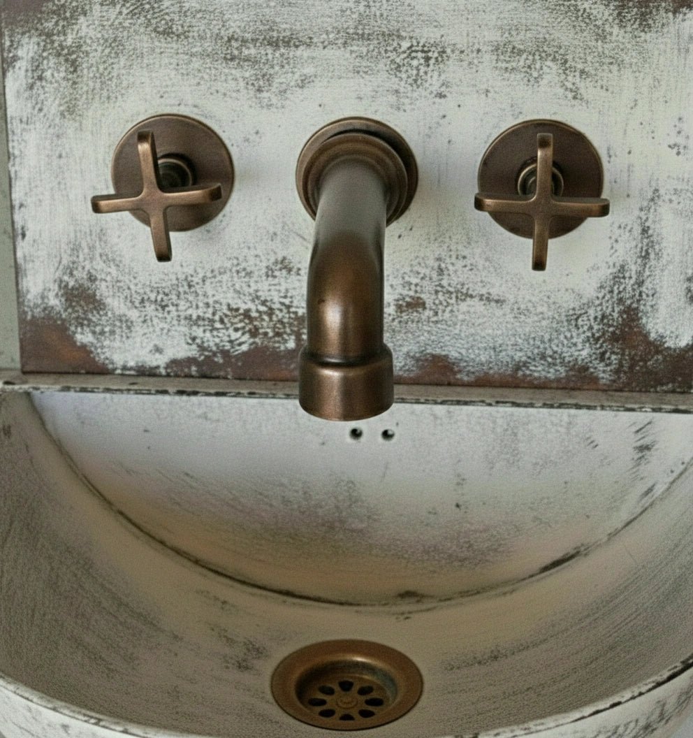 White Patina Copper Wall-Mounted Bathroom Sink - Image 2