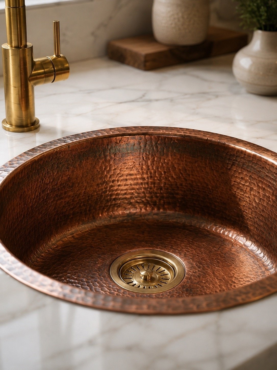 Hammered Brass Bar Sink | Round Drop-In Prep Basin, Aged Tone - Image 10