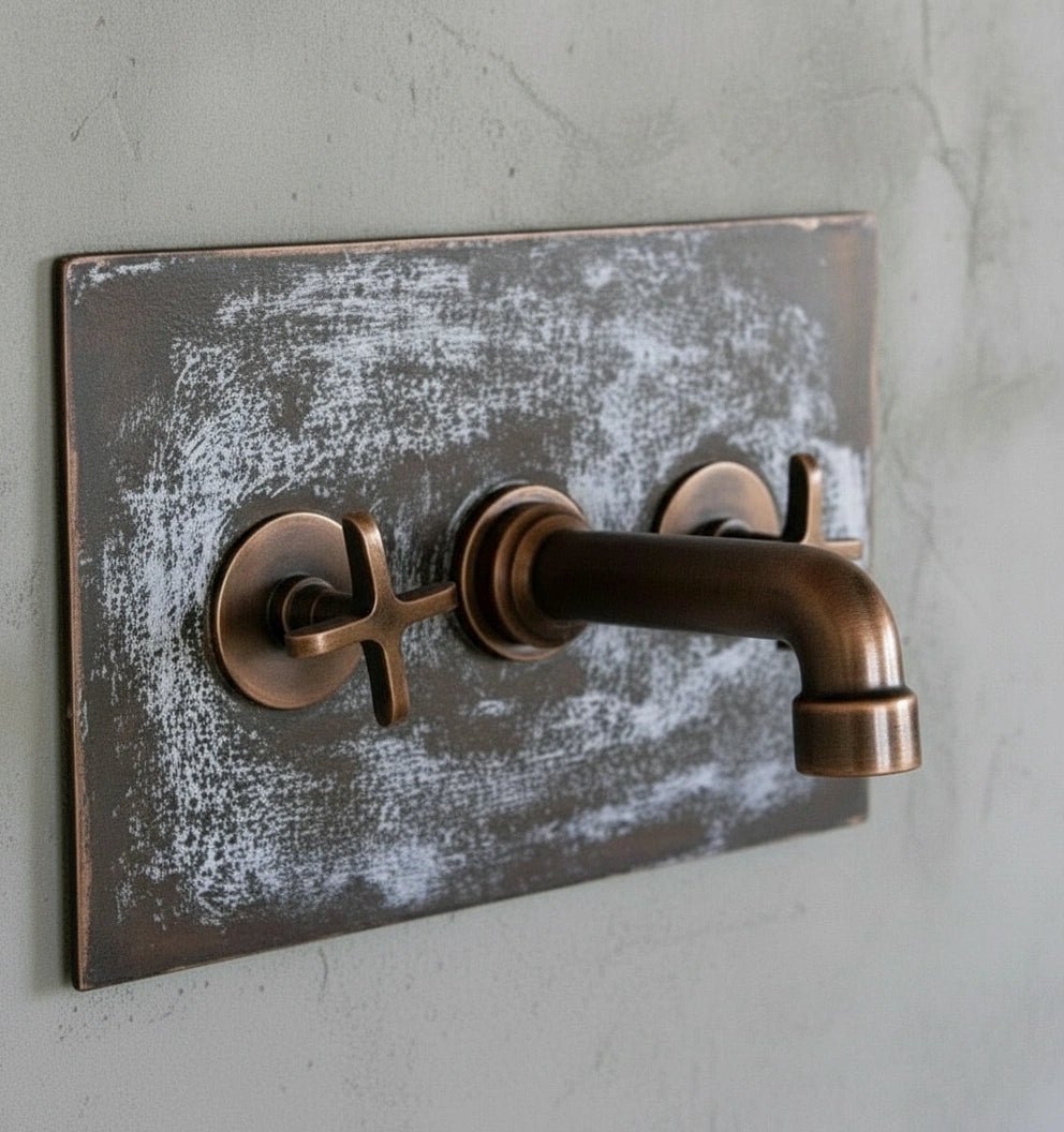 Aged Copper Wall Sink – White Patina Half Bowl Bathroom Basin with Faucet - Image 2